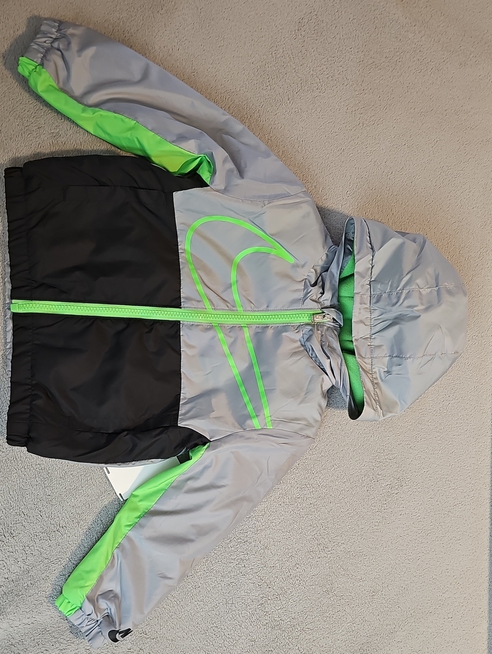 Nike Kids' 2T Hooded Jacket in Gray, Black and Neon Green